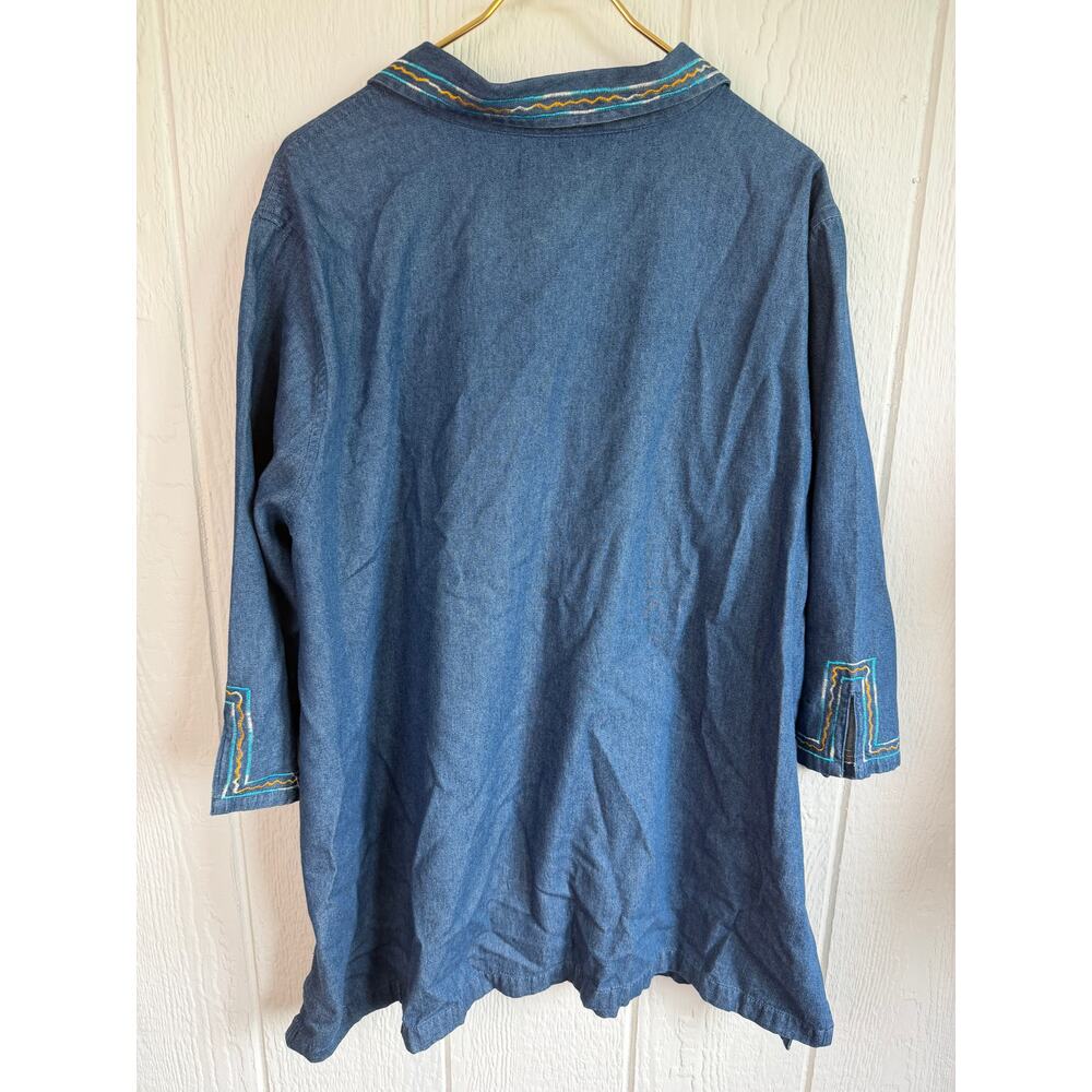 Liz & Me 3X Embroidered Denim Button Up Tunic Floral Boho Cottagecore Plus - Picture 7 of 7